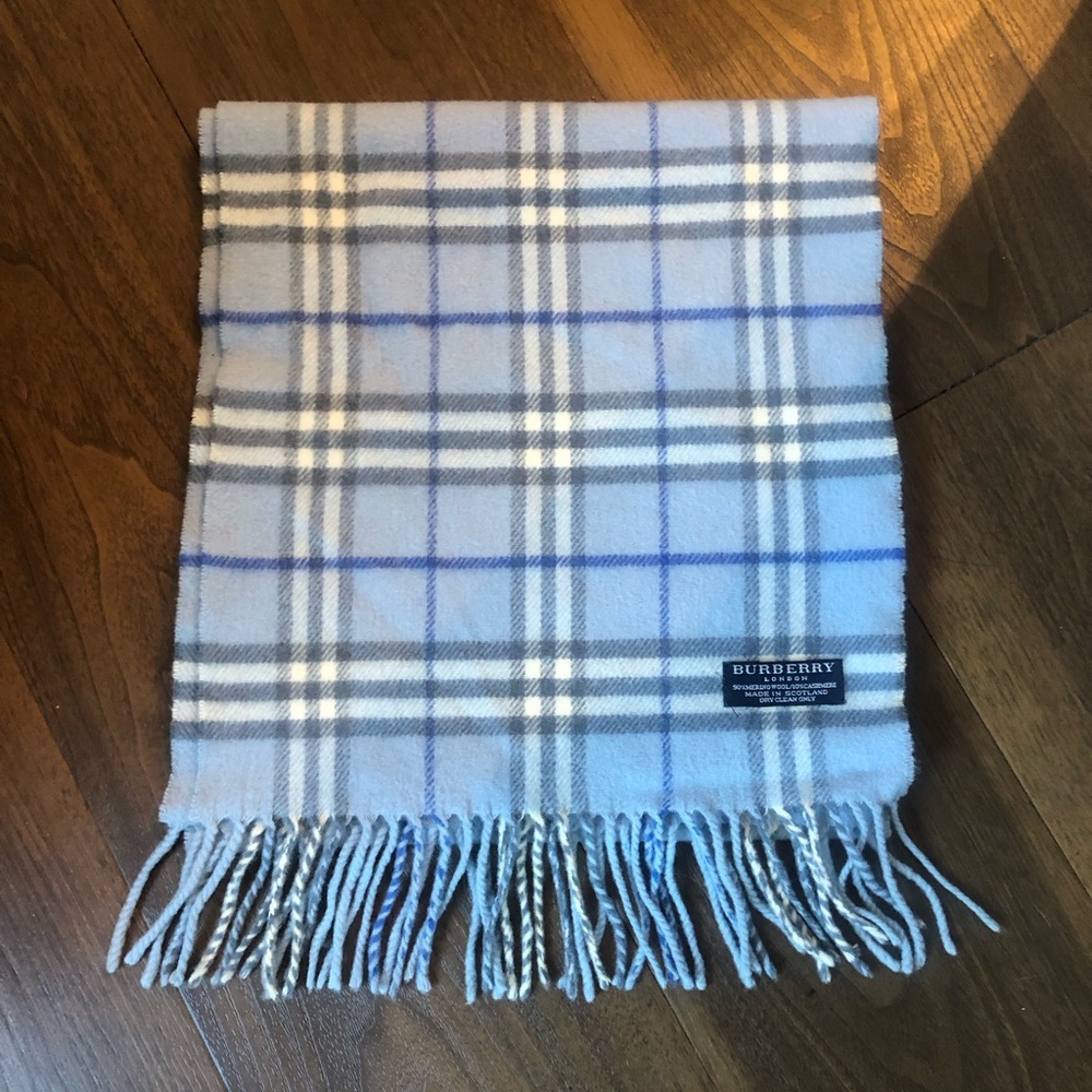Authentic Burberry Light Blue Plaid Scarf
